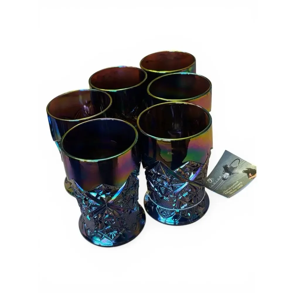 Fenton Imperial Lace Amethyst Carnival Glass Pitcher Set + 6 Tumblers NEW/TAGS!